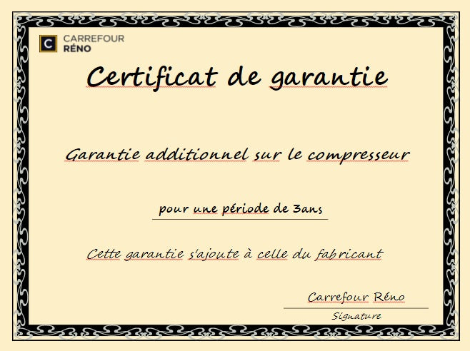 Garantie additionnelle de 3 ans sur le compresseur