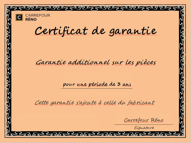 Garantie additionnelle de 3 ans sur les pièces